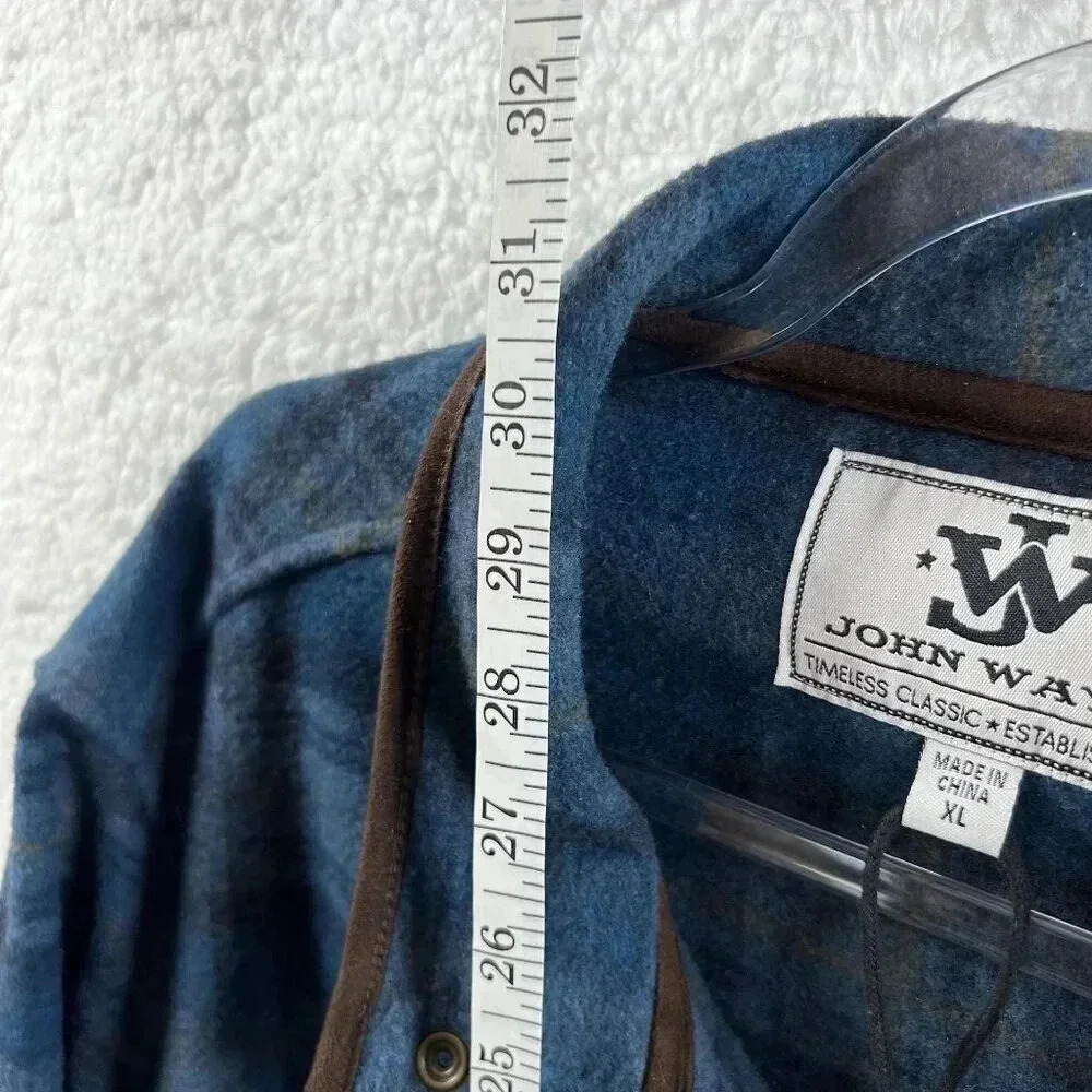 John Wayne XL M Wooly Fleece Pullover Henley Sweater Blue Plaid Snap Neck DUKE - Picture 9 of 13